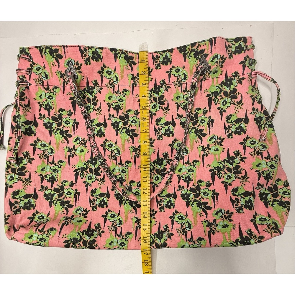Volcom 2000s Pink Green Floral Large Tote Bag Chain Handles Hobo Beach Casual - Picture 2 of 16